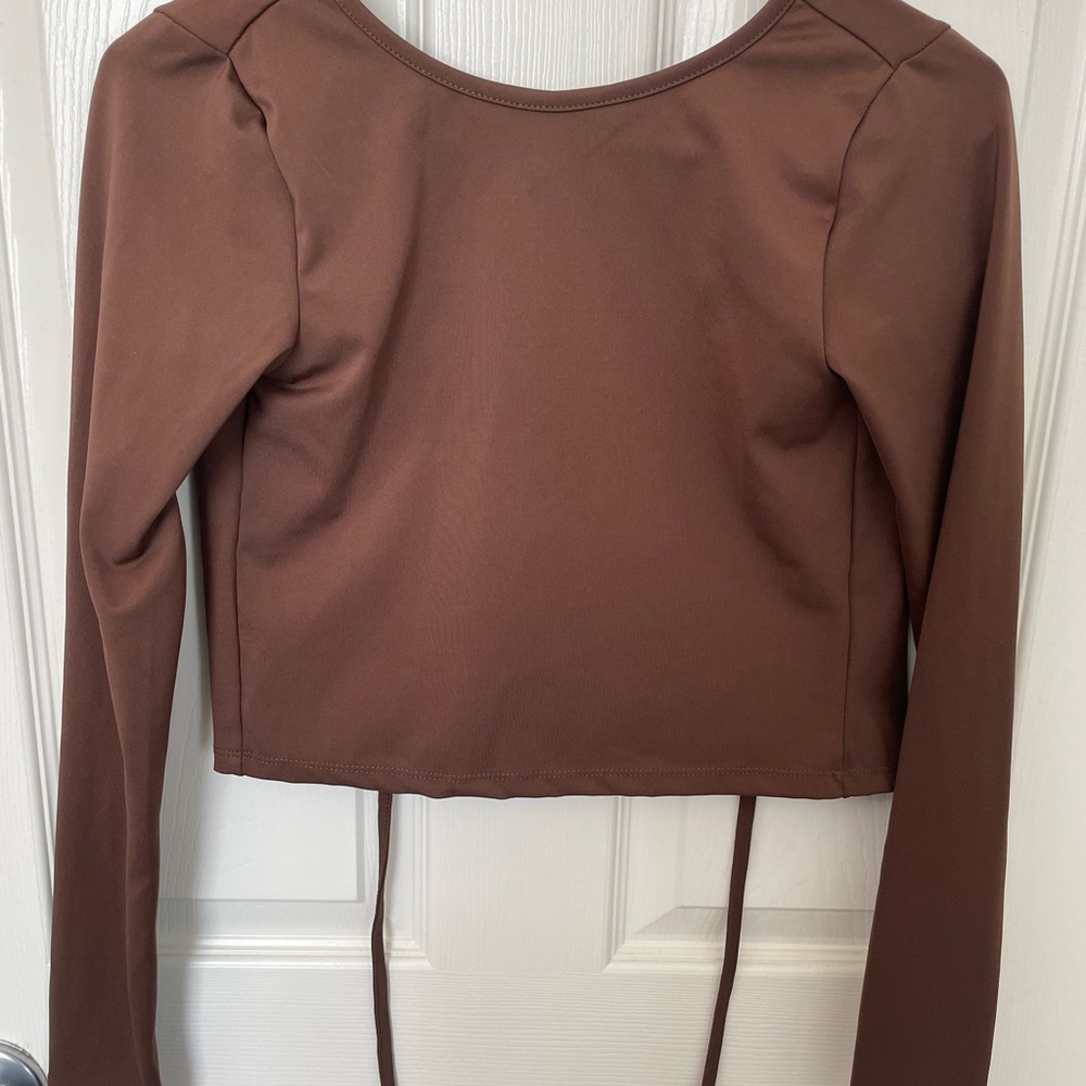 Brown Long Sleeve Crop Top